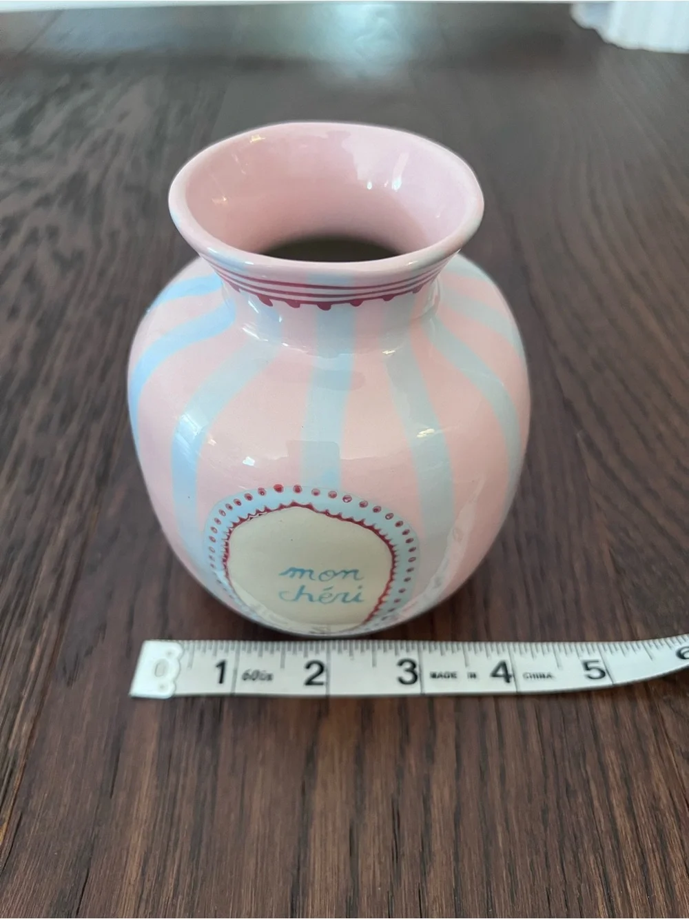 Anthropologie Laetitia Rouget Love Vase Pink Stripe Mon Cheri EUC